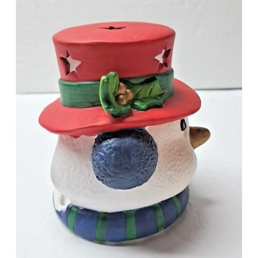 Snowman Head Tea Light Candle Holders Set of 2 w/Snowman Night Light Seasonal